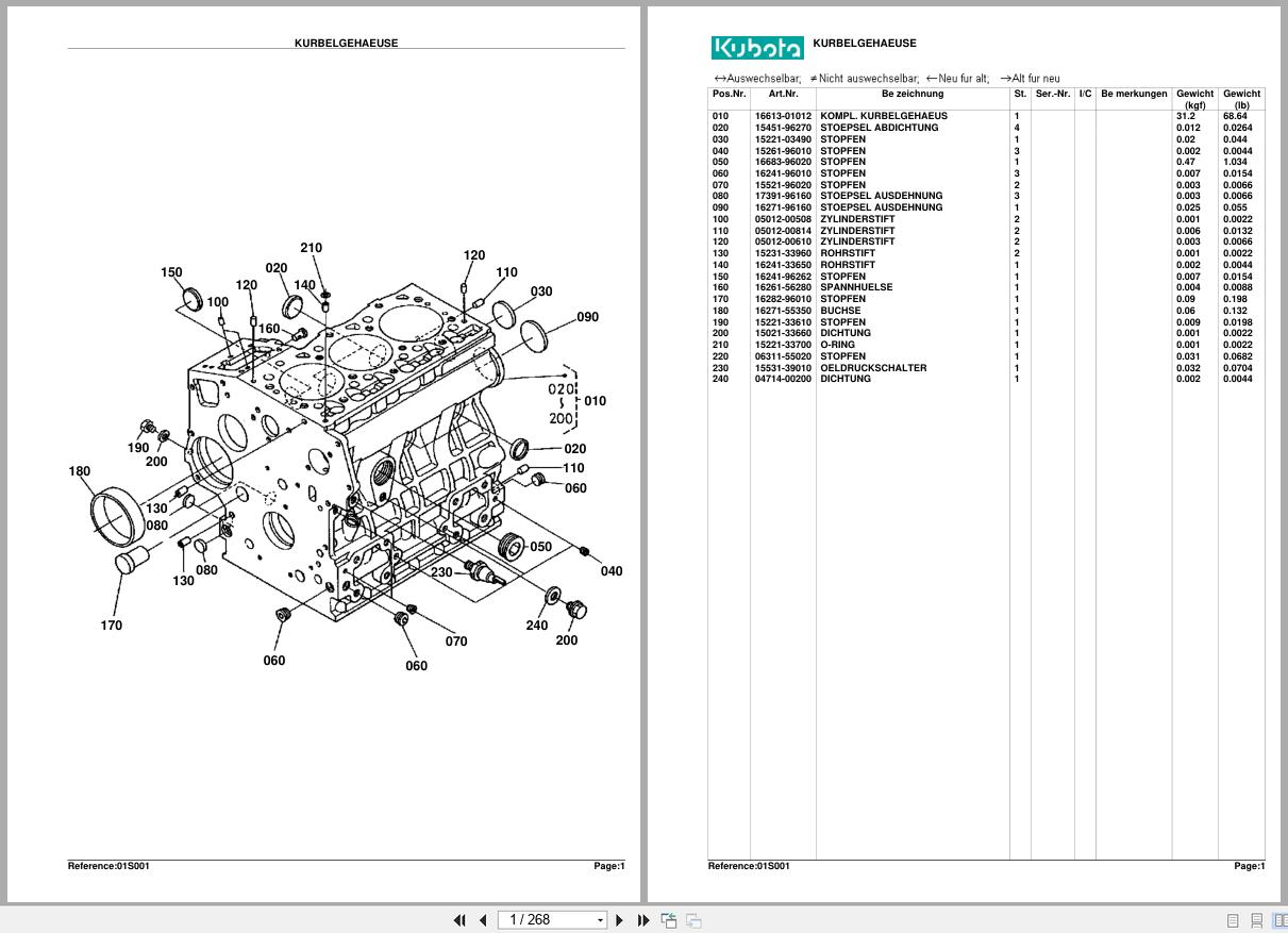Kubota Diesel Engine KX362 Spare Parts List DE (1)