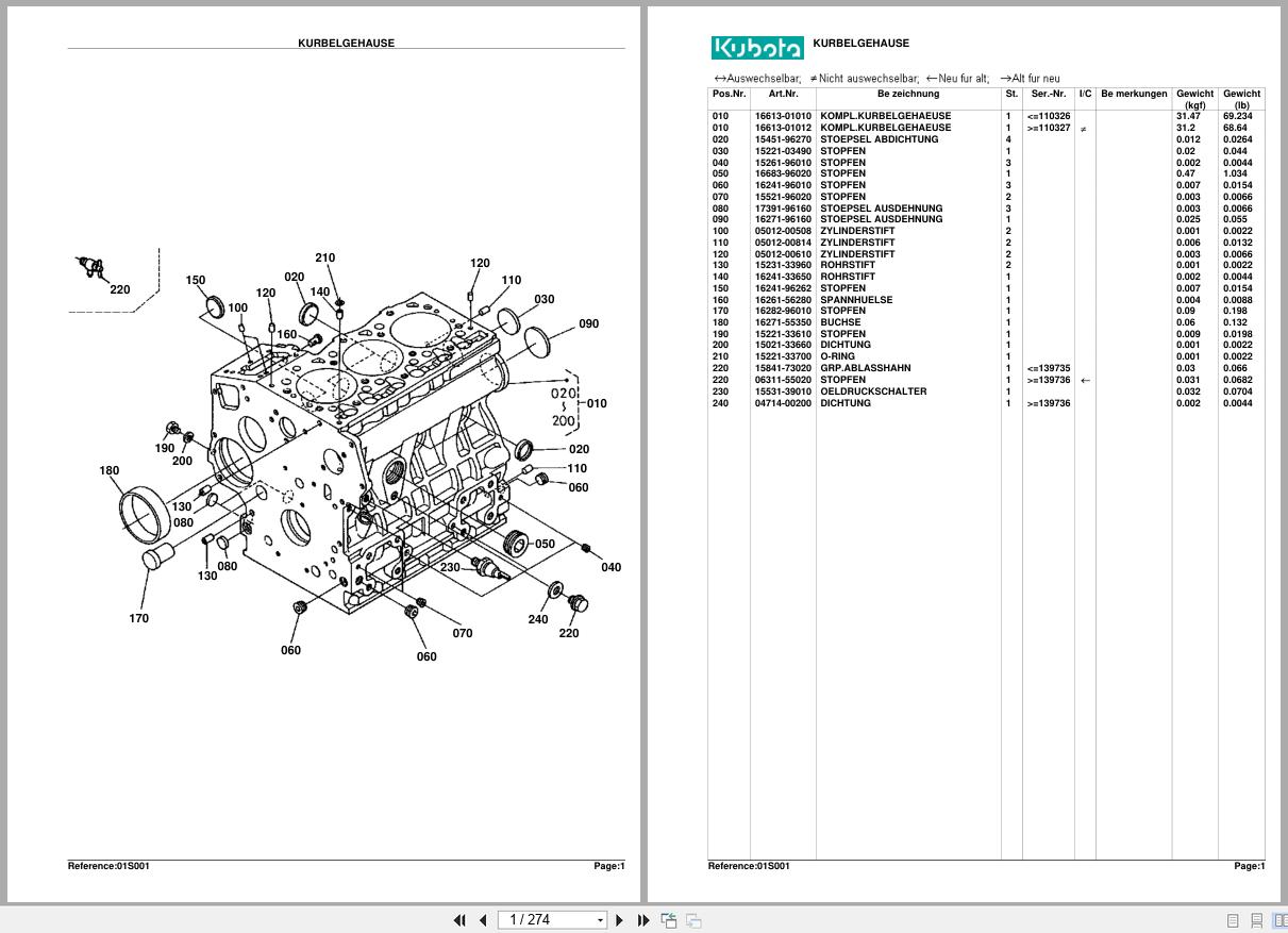 Kubota Diesel Engine KX412 Spare Parts List DE (1)