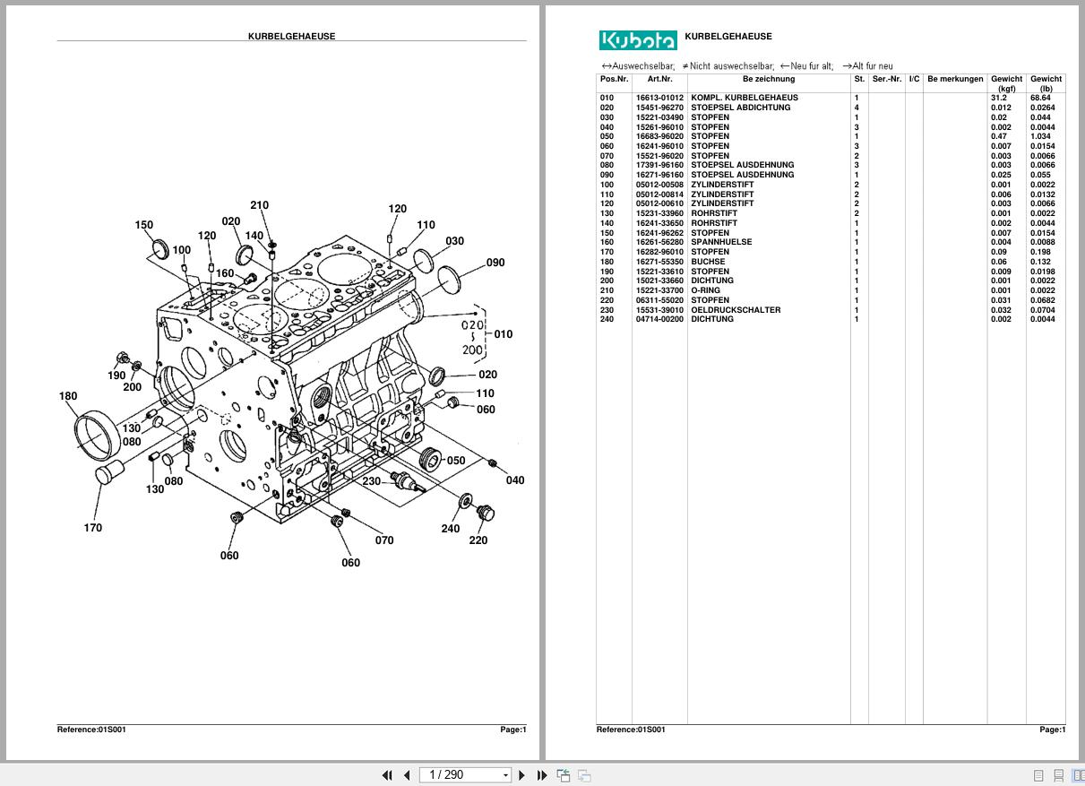 Kubota Diesel Engine KX412SV Spare Parts List DE (1)