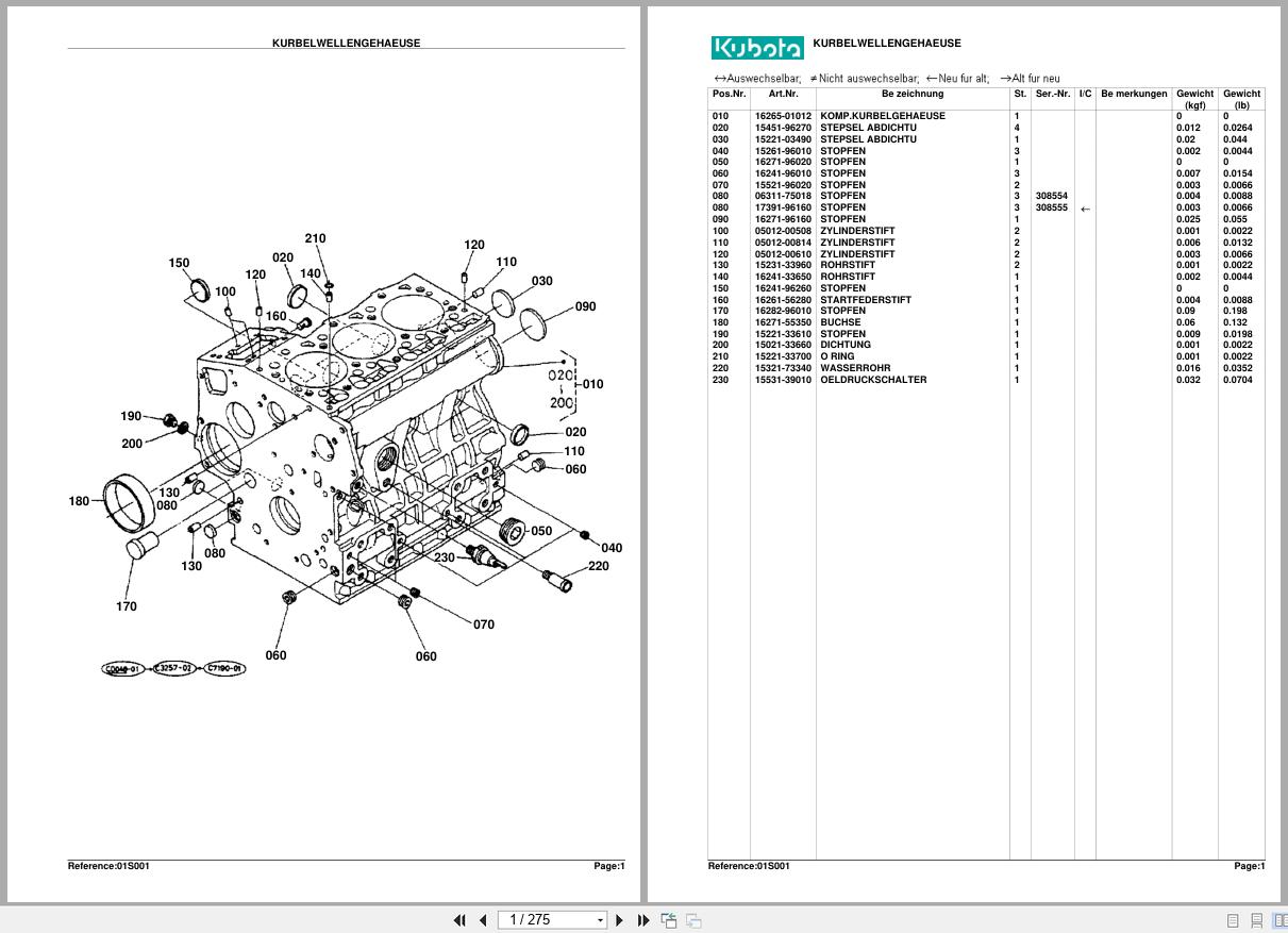 Kubota Diesel Engine KX41HS Spare Parts List DE (1)
