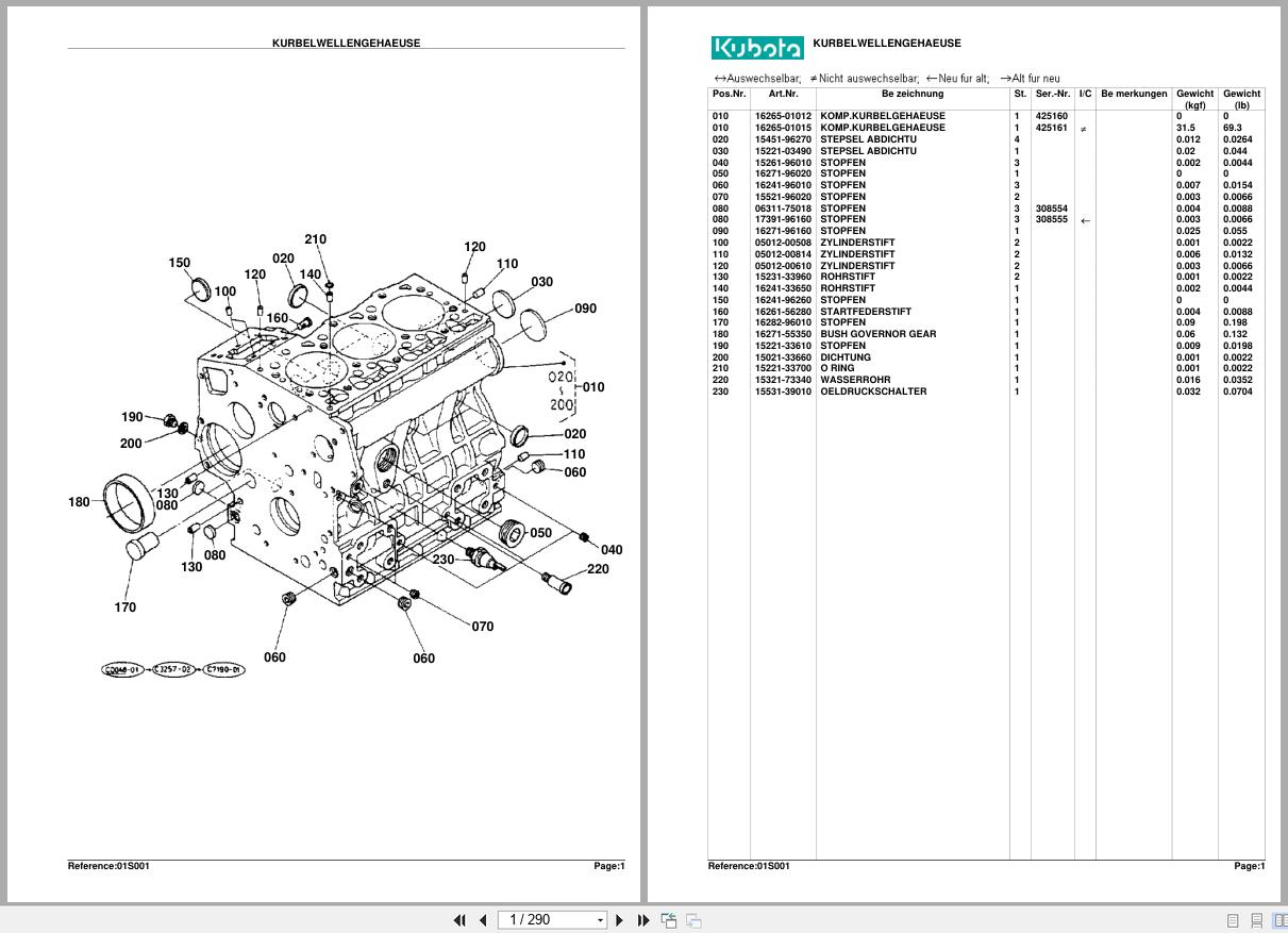 Kubota Diesel Engine KX61HAB Spare Parts List DE (1)