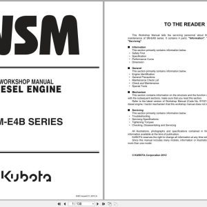 Kubota Diesel Engine SM E4B SERIES Workshop Manual 9Y111 07850 2013 (1)
