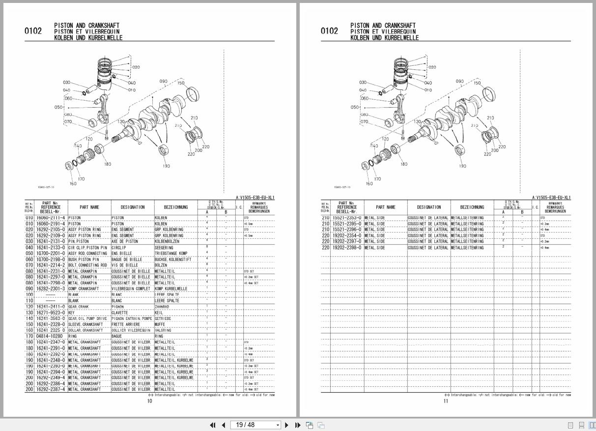 Kubota Diesel Engine V1505 E3B Spare Parts List 2008 FR EN DE (2)
