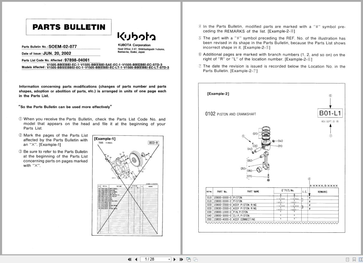 Kubota Diesel Engine V1505 Series Parts Bulletin 97898 04061 (1)