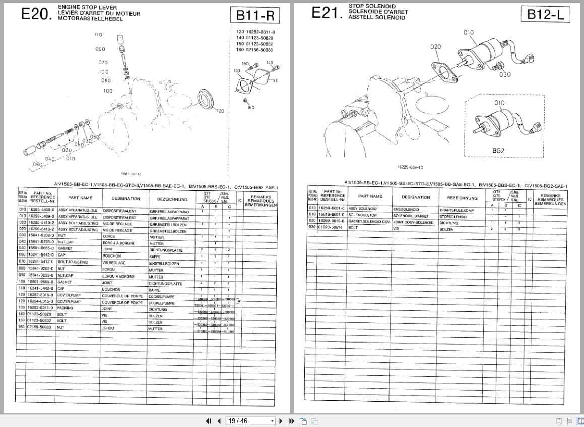 Kubota Diesel Engine V1505 Series Spare Parts List 97898 04060 1994 FR EN DE (2)