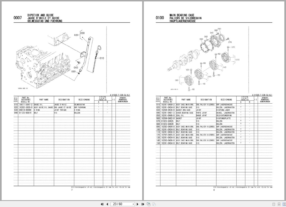 Kubota Diesel Engine V1505 T E2B Spare Parts List 2005 FR EN DE (2)