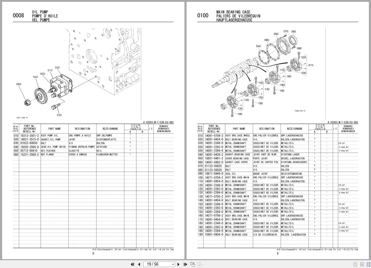 Kubota Diesel Engine V2003 M T E2B Spare Parts List 2006 FR EN DE (2)