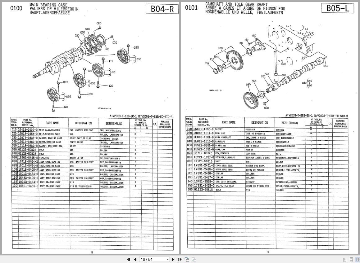Kubota Diesel Engine V2003 T EBB Spare Parts List 97898 63090 2004 FR EN DE (2)