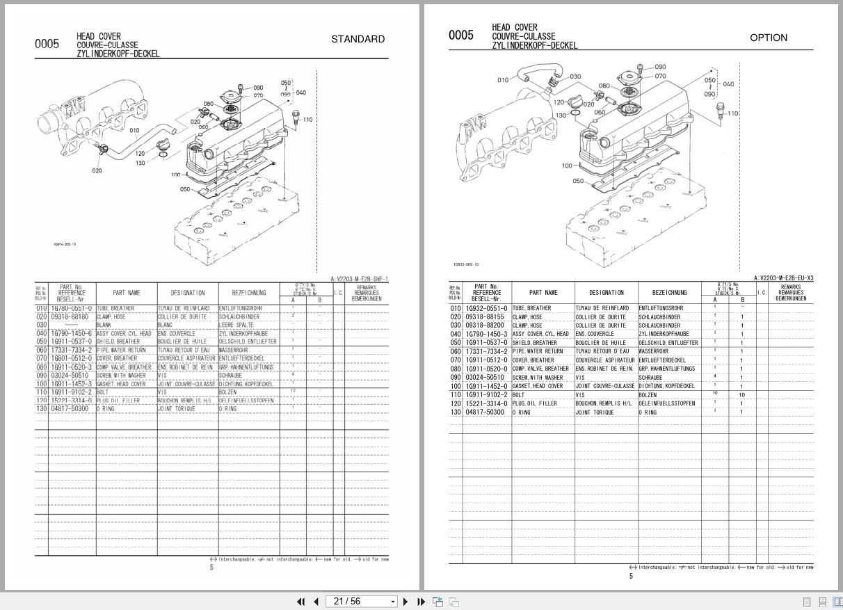 Kubota Diesel Engine V2203 M E2B SHF 1 Spare Parts List 2007 FR EN DE (2)