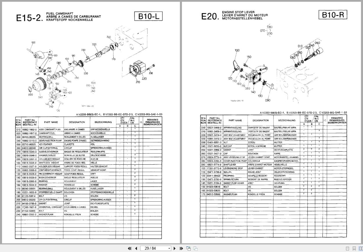 Kubota Diesel Engine V2203 Series Parts List 97898 04000 (2)