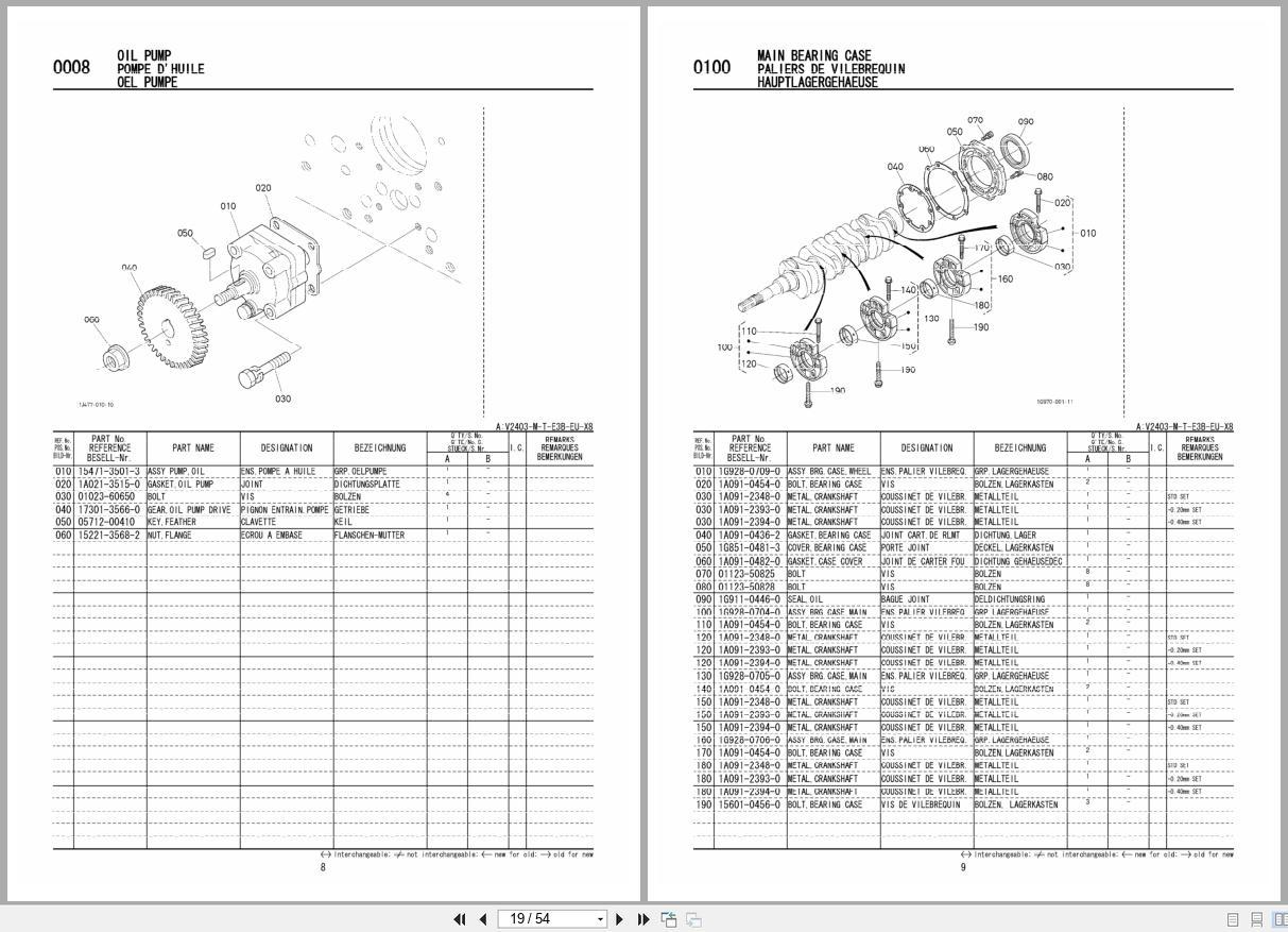 Kubota Diesel Engine V2403 M T E3B Spare Parts List 2008 FR EN DE (2)