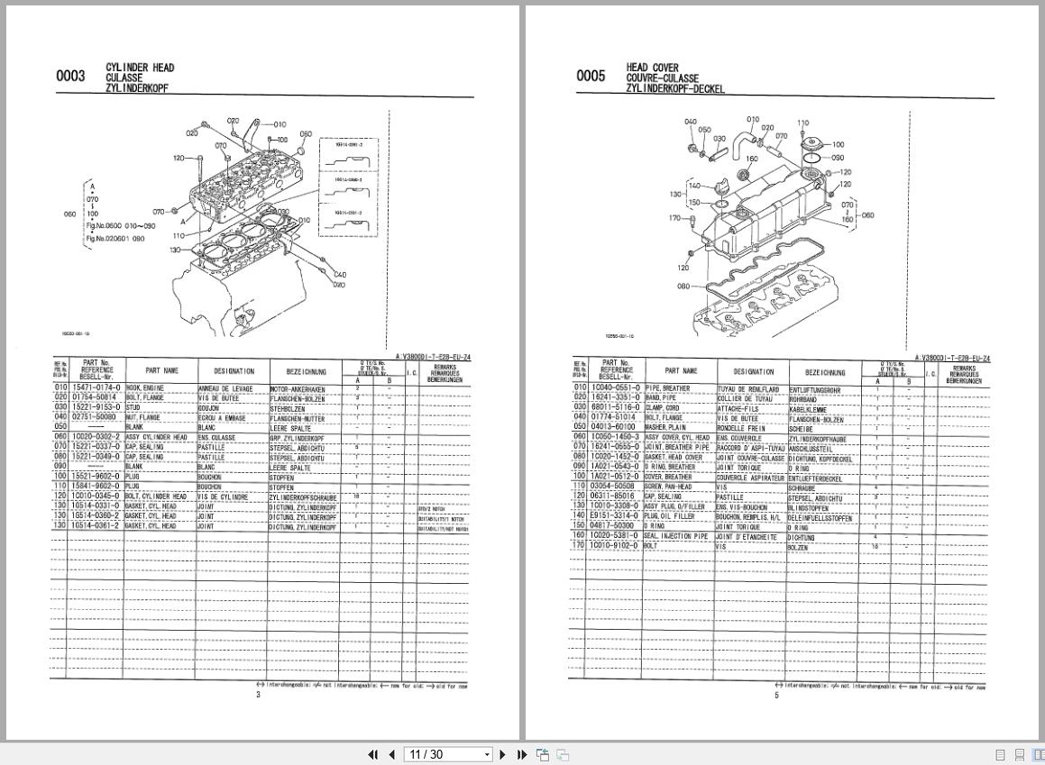 Kubota Diesel Engine V3800DI E2B Spare Parts List 97898 63340 2004 FR EN DE (2)
