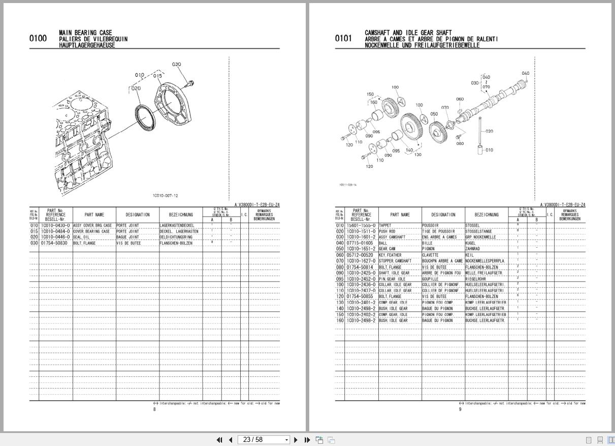 Kubota Diesel Engine V3800DI T E2B Spare Parts List 97898 63340 2004 FR EN DE (2)