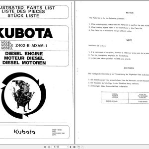 Kubota Diesel Engine Z402 B Aixam 1 Parts Manual 97898 05060 1996 (1)