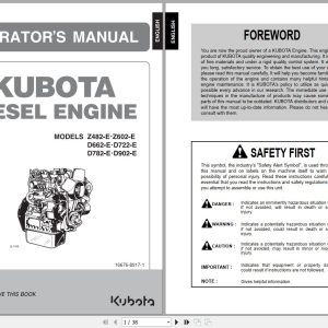 Kubota Diesel Engine Z482 E to D902 E Operators Manual 16676 8917 1 (1)