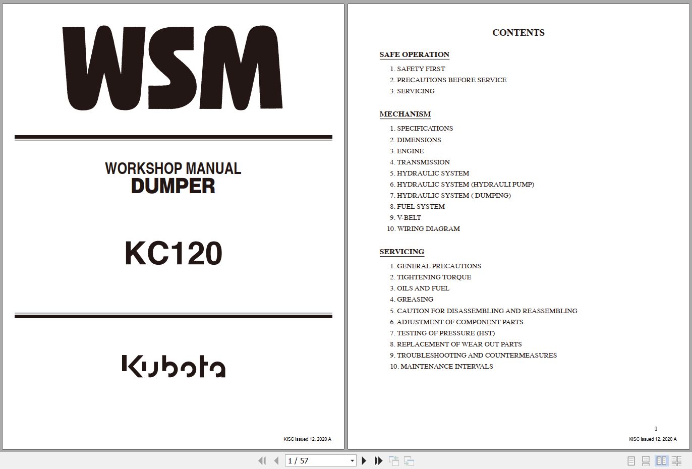 Kubota Dumper KC120 Workshop Manual RY911 29270 2020 (1)