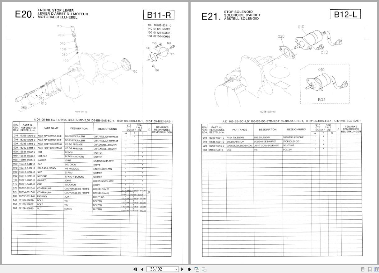 Kubota Engine D1105 BB EC 1 to D1105 BB SAE EC 1 Parts List 97898 04040 FR EN DE (2)