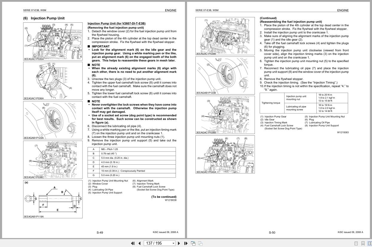Kubota Engine V2604 DI T E3B to V3307 DI T E3B Workshop Manual 9Y111 01032 (2)