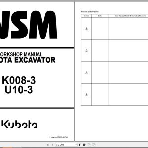 Kubota Excavator K008 3 U10 3 Workshop Manual 97899 60730 (1)