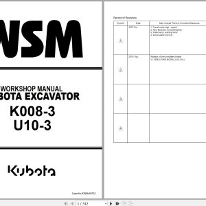 Kubota Excavator K008 3 U10 3 Workshop Manual 97899 60732 (1)