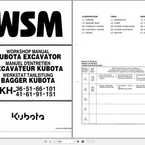 Kubota Excavator KH 36 to KH 151 Workshop Manual 97899 60062 2003 EN FR DE (1)