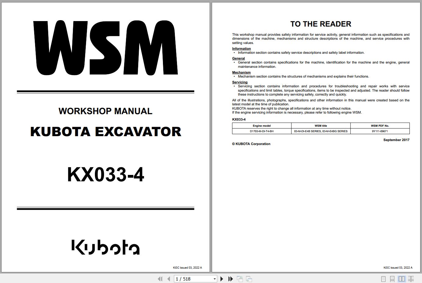 Kubota Excavator KX033 4 Workshop Manual RY911 24905 2022 (1)
