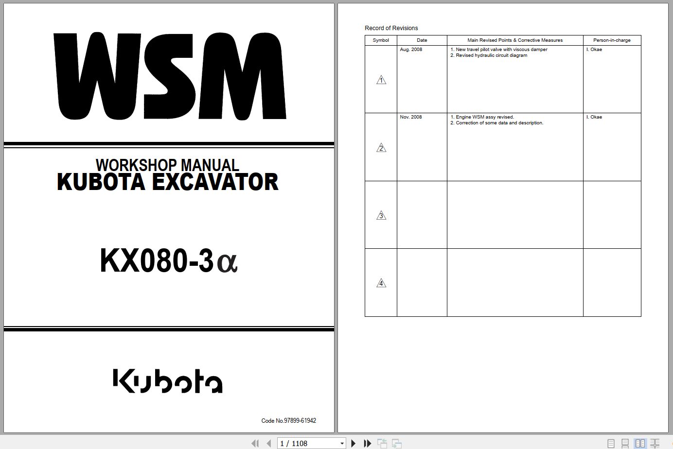 Kubota Excavator KX080 3a Workshop Manual 97899 61942 2008 (1)