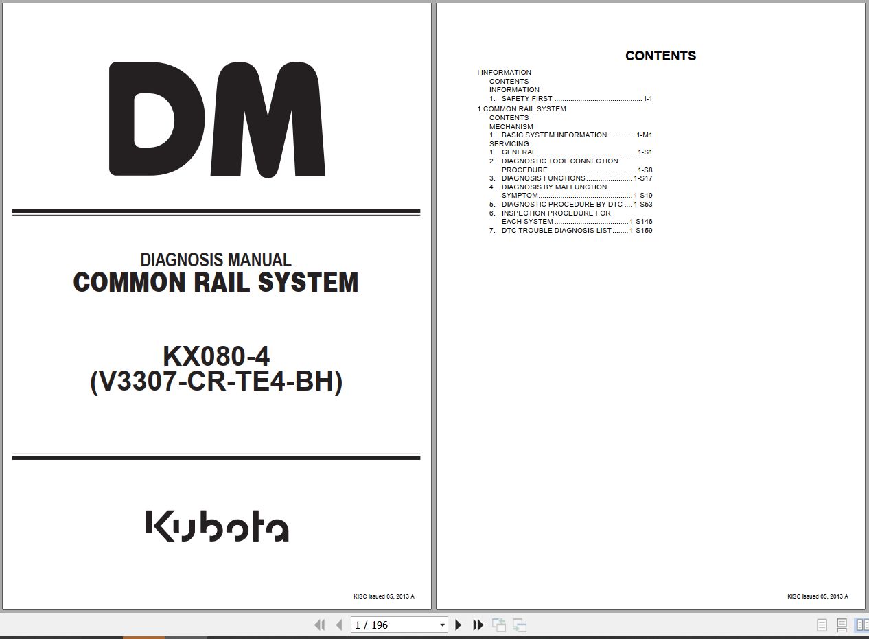 Kubota Excavator KX080 4 Common Rail System Diagnosis Manual RY910 22240 2013 (1)