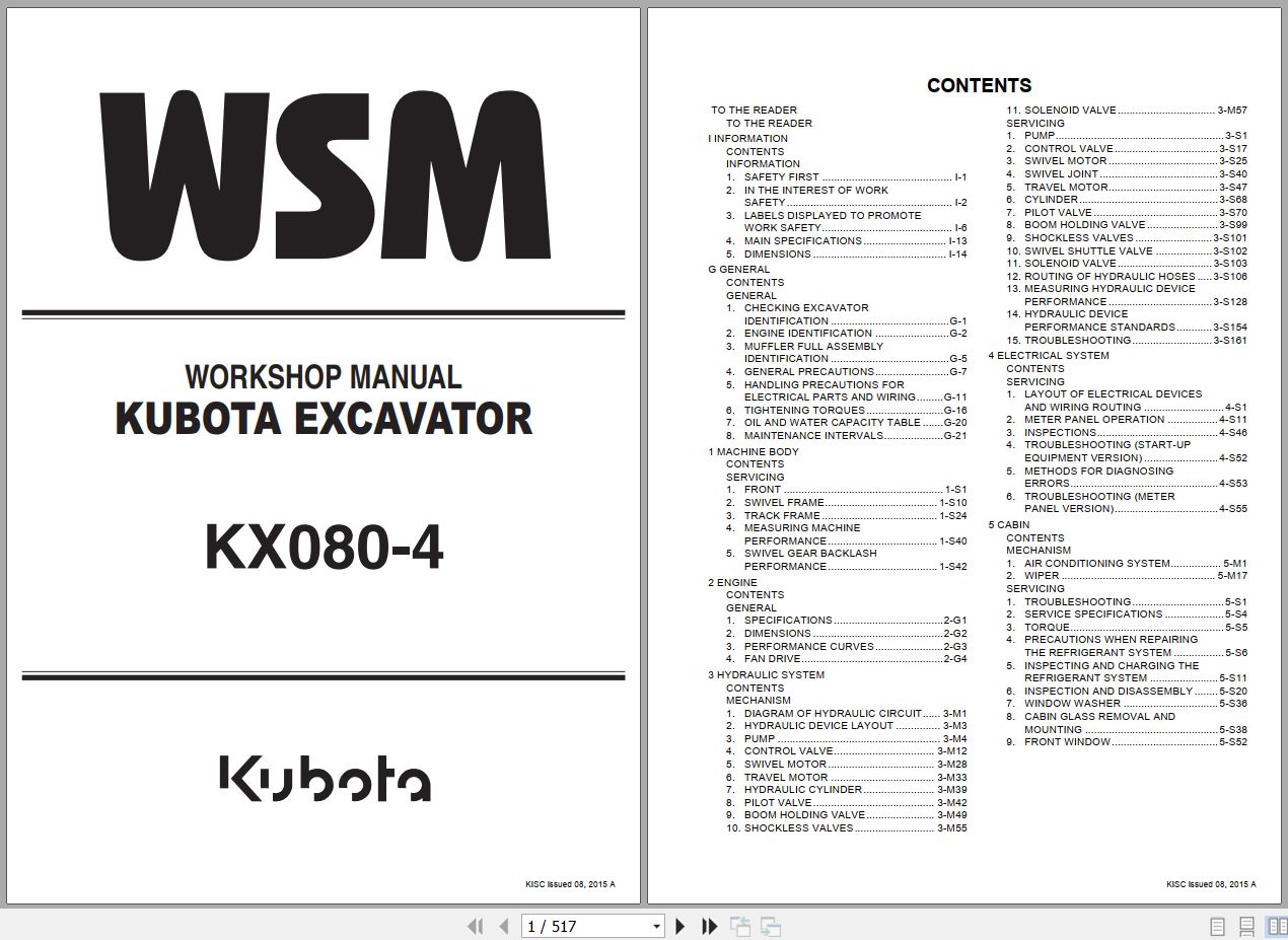 Kubota Excavator KX080 4 Workshop Manual RY911 21491 2015 (1)