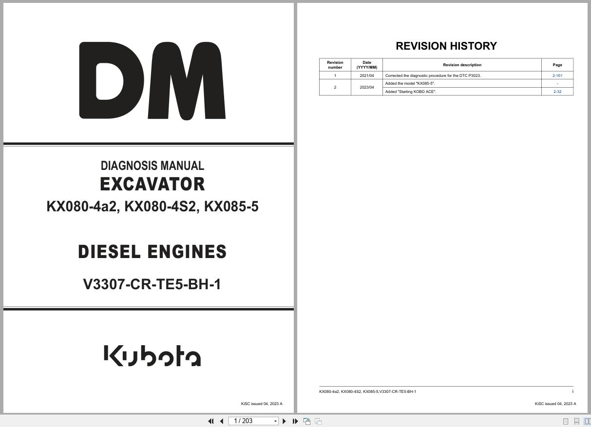 Kubota Excavator KX080 4a2 KX080 4S2 KX085 5 Diagnosis Manual RY910 27322 2023 (1)