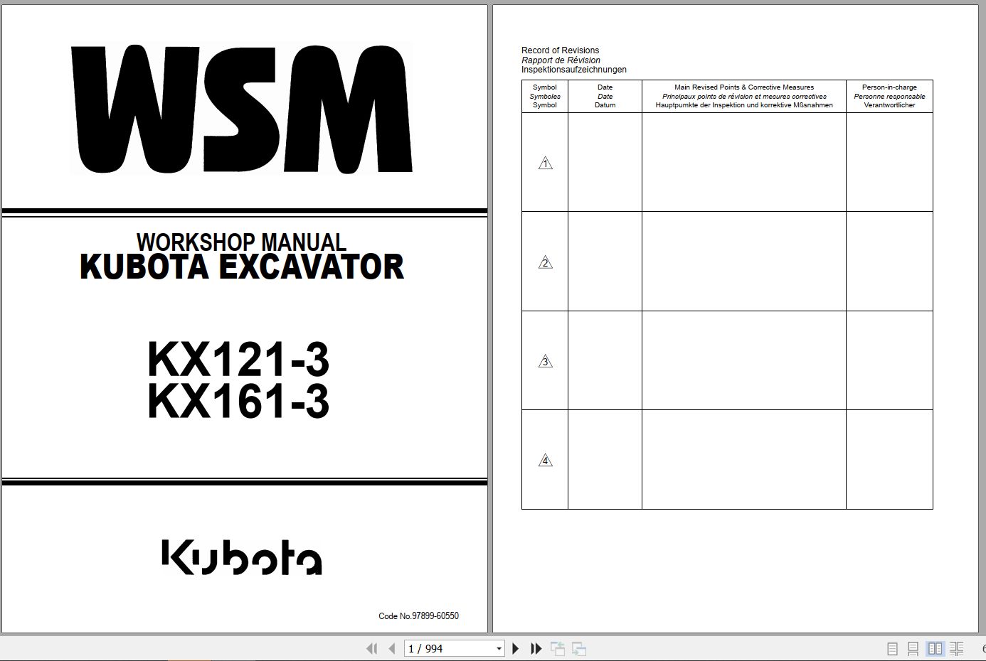 Kubota Excavator KX121 3 KX161 3 Workshop Manual 97899 60550 (1)