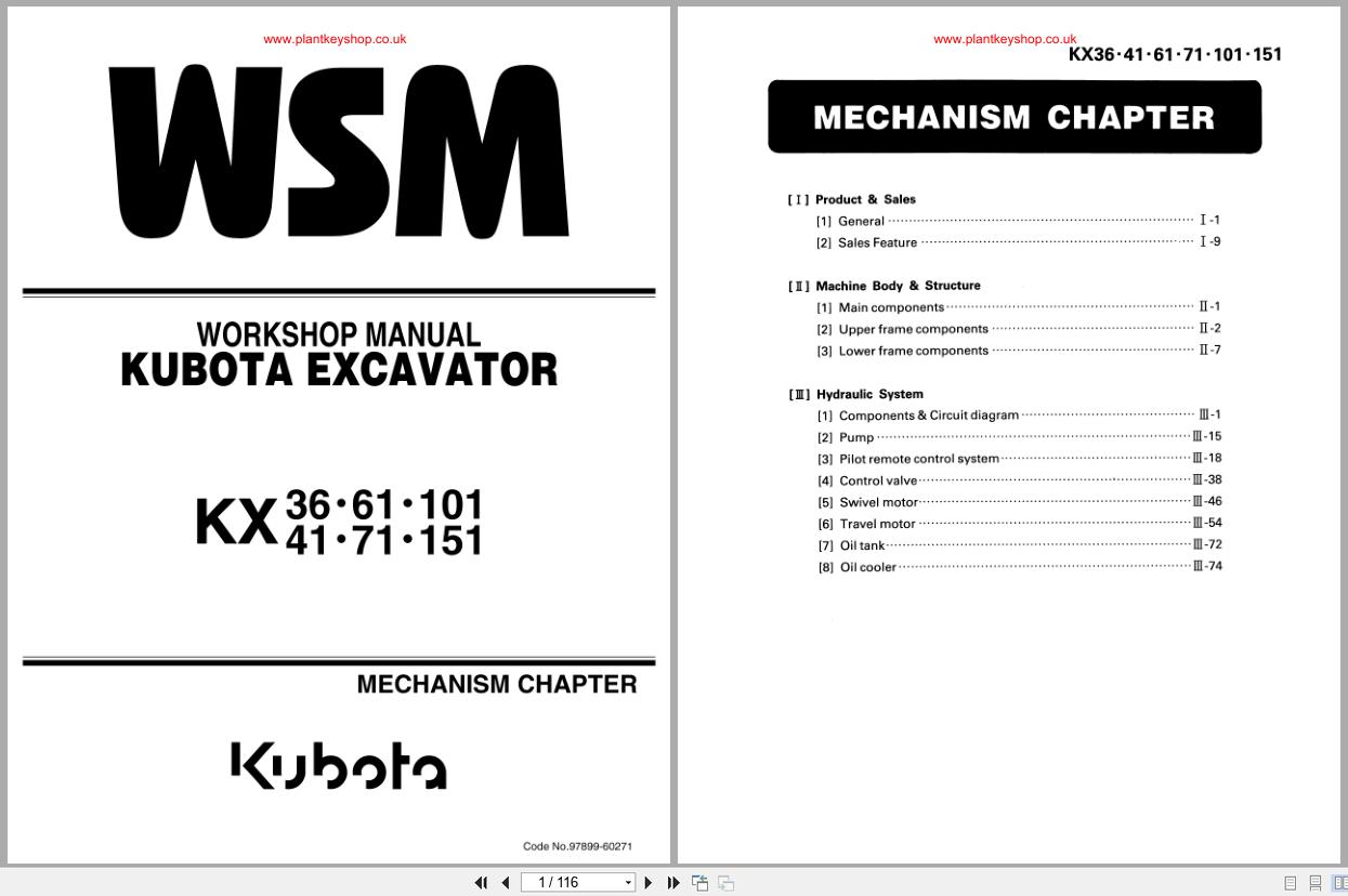 Kubota Excavator KX36 KX151 Workshop Manual 97899 60271 (1)