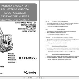 Kubota Excavator KX41 3S KX41 3SV Parts List RG138 8128 0 EN FR DE IT ES (1)