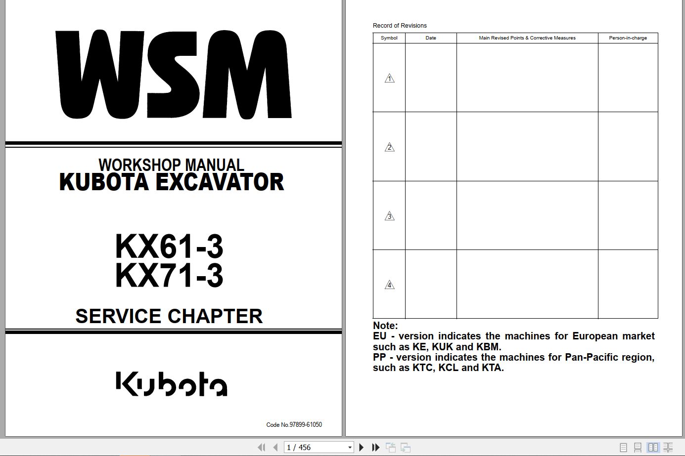 Kubota Excavator KX61 3 KX71 3 Workshop Manual 97899 61050 (1)