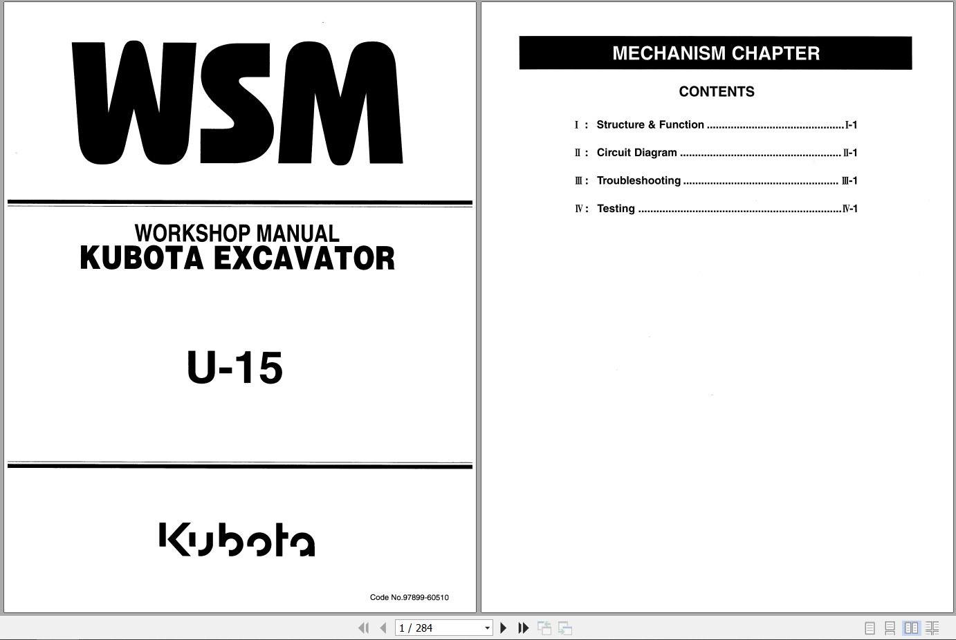 Kubota Excavator U 15 Workshop Manual 97899 60510 (1)