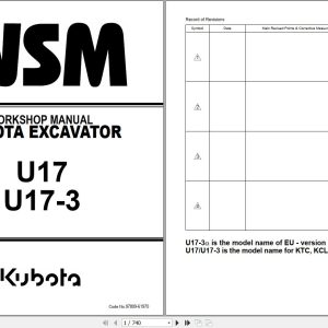 Kubota Excavator U17 U17 3 Workshop Manual 97899 61970 (1)