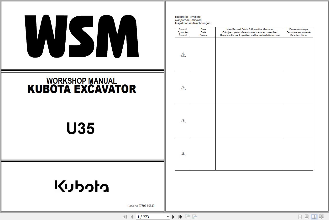 Kubota Excavator U35 Workshop Manual 97899 60640 (1)
