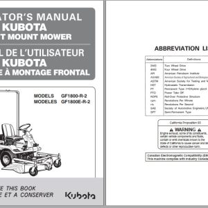 Kubota Front Mount Mower GF1800 R 2 GF1800E R 2 Operators Manual K3312 6293 4 2014 (2)