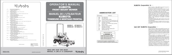 Kubota Front Mount Mower GF1800 R 2 GF1800E R 2 Operators Manual K3312 6293 4 2014 (2)