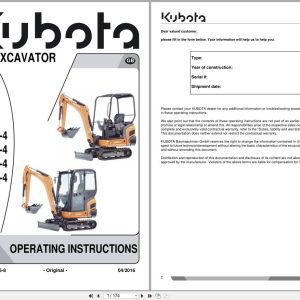 Kubota Mini Excavator KX015 4 to KX019 4 Operating Instructions RG138 8135 8 2016 (1)