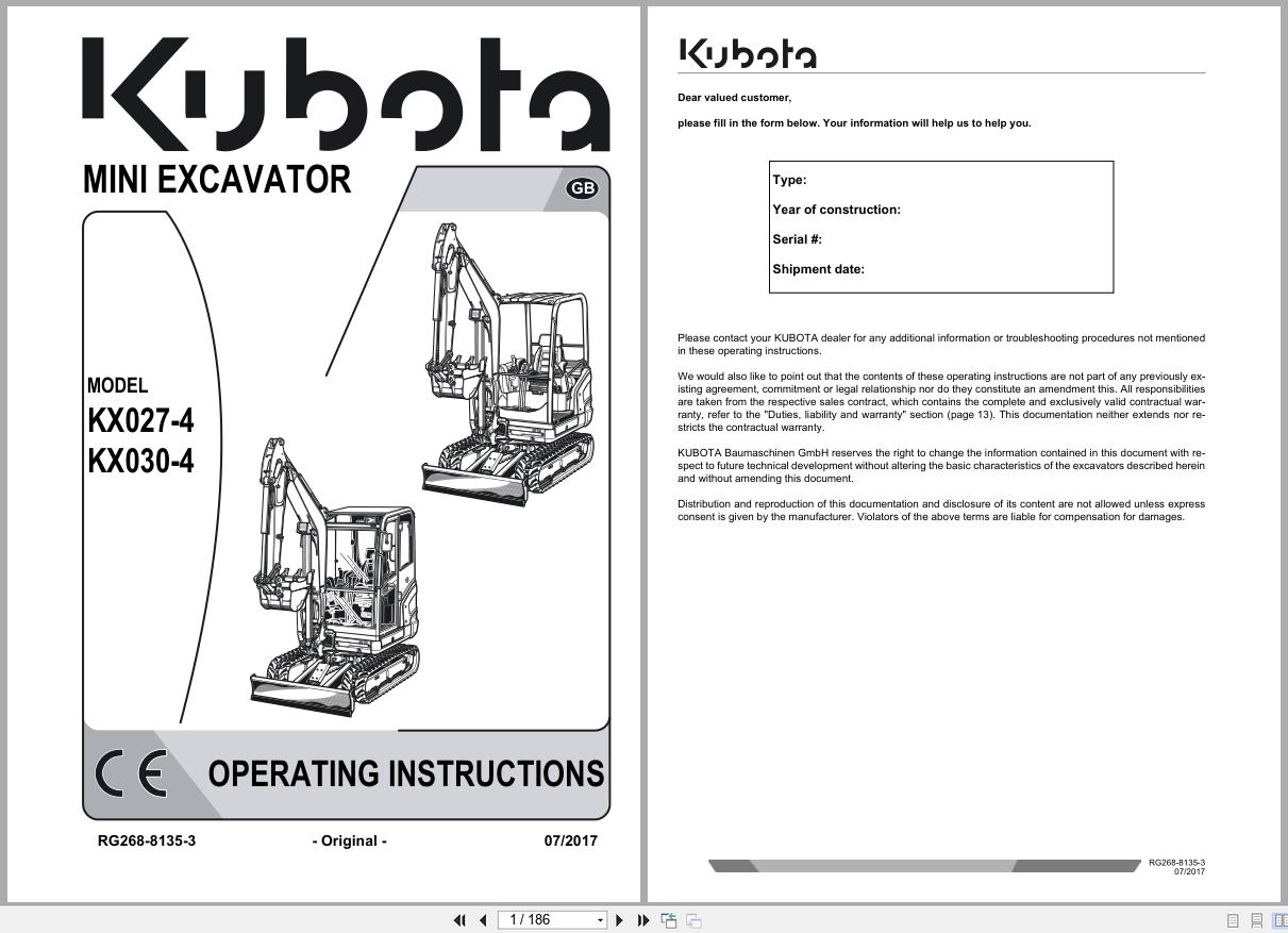 Kubota Mini Excavator KX027 4 KX030 4 Operating Instructions RG248 8135 3 2017 (1)