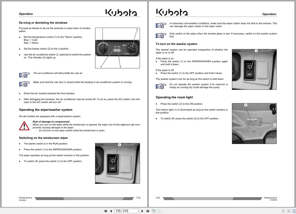 Kubota Mini Excavator KX057 4 U48 4 U55 4 Operating Instructions RG948 8235 8 2023 (2)