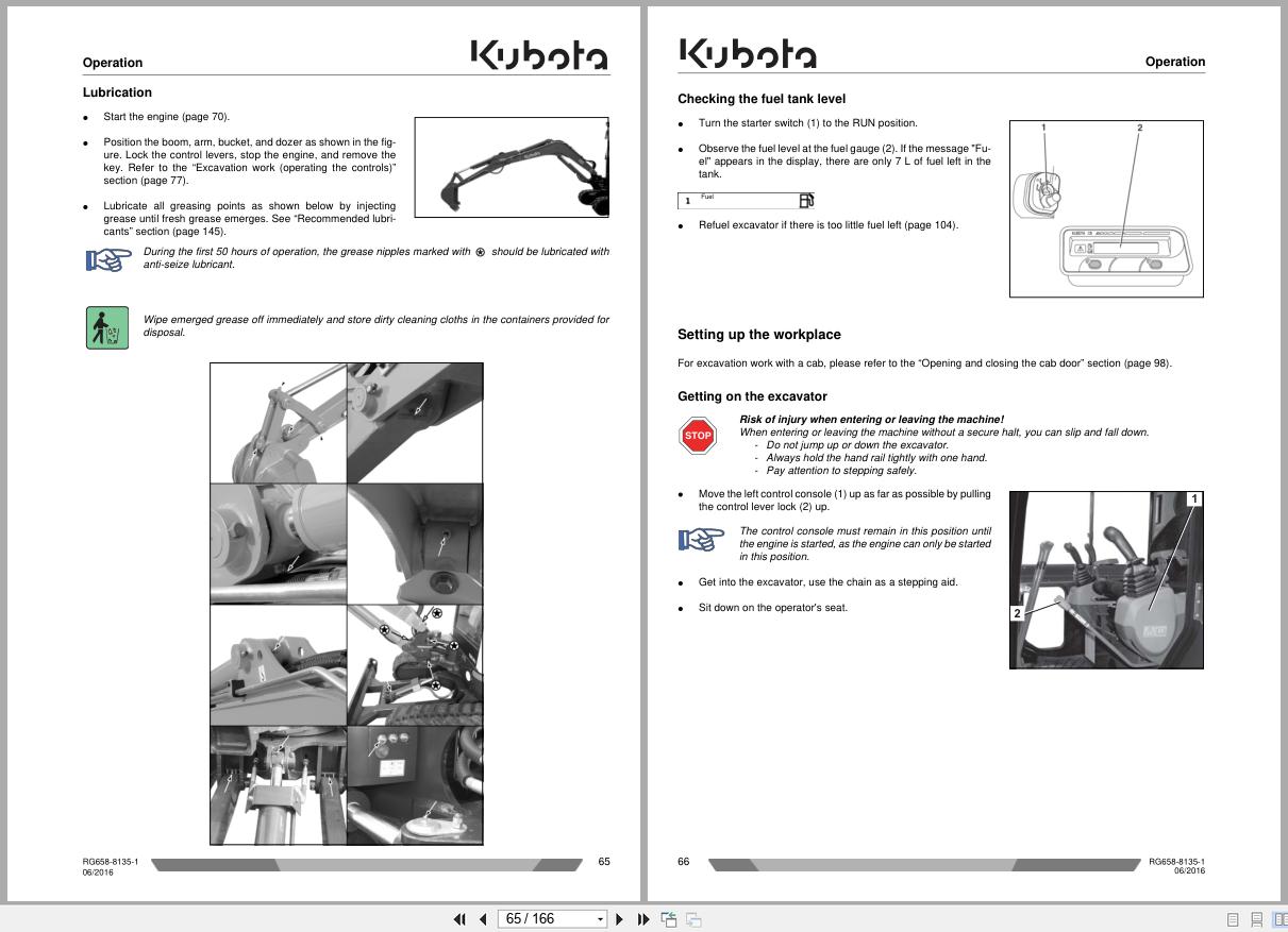 Kubota Mini Excavator KX101 3a4 kx101 3a4 HI Operating Instructions RG658 8135 1 2016 (2)