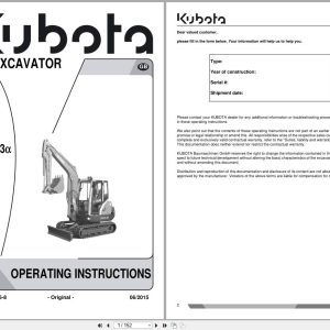 Kubota Mini Excavator KX121 3 Alpha Operating Instructions RG738 8135 8 2015 (1)