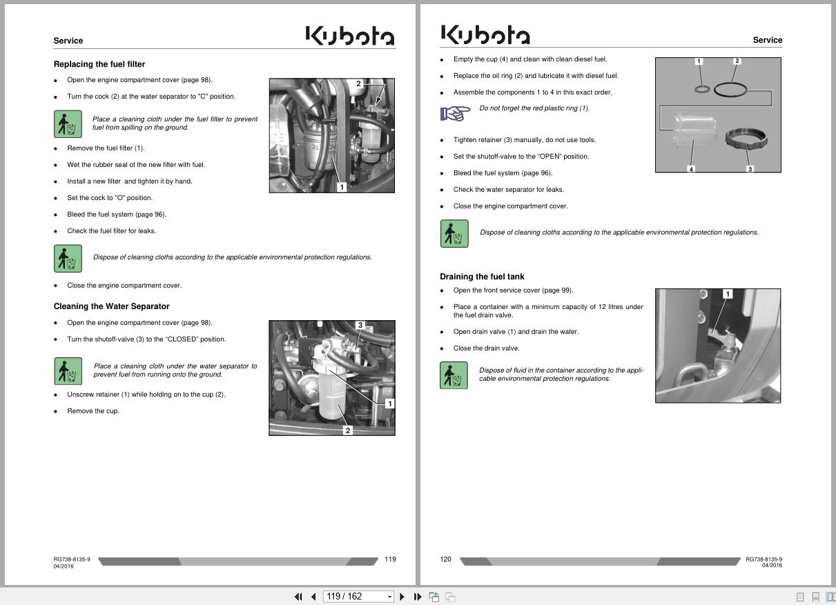 Kubota Mini Excavator KX121 3 Alpha Operating Instructions RG738 8135 9 2016 (2)