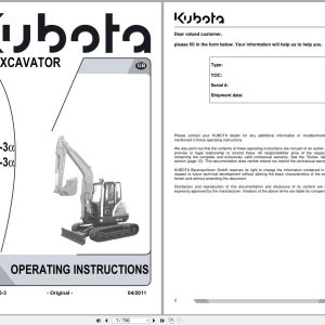 Kubota Mini Excavator KX121 3 Alpha to U50 3 Alpha Operating Instructions RG738 8135 3 2011 (1)