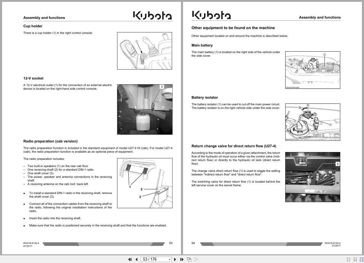 Kubota Mini Excavator U27 4 U27 4 HI Operating Instructions RH418 8135 4 2017 (2)