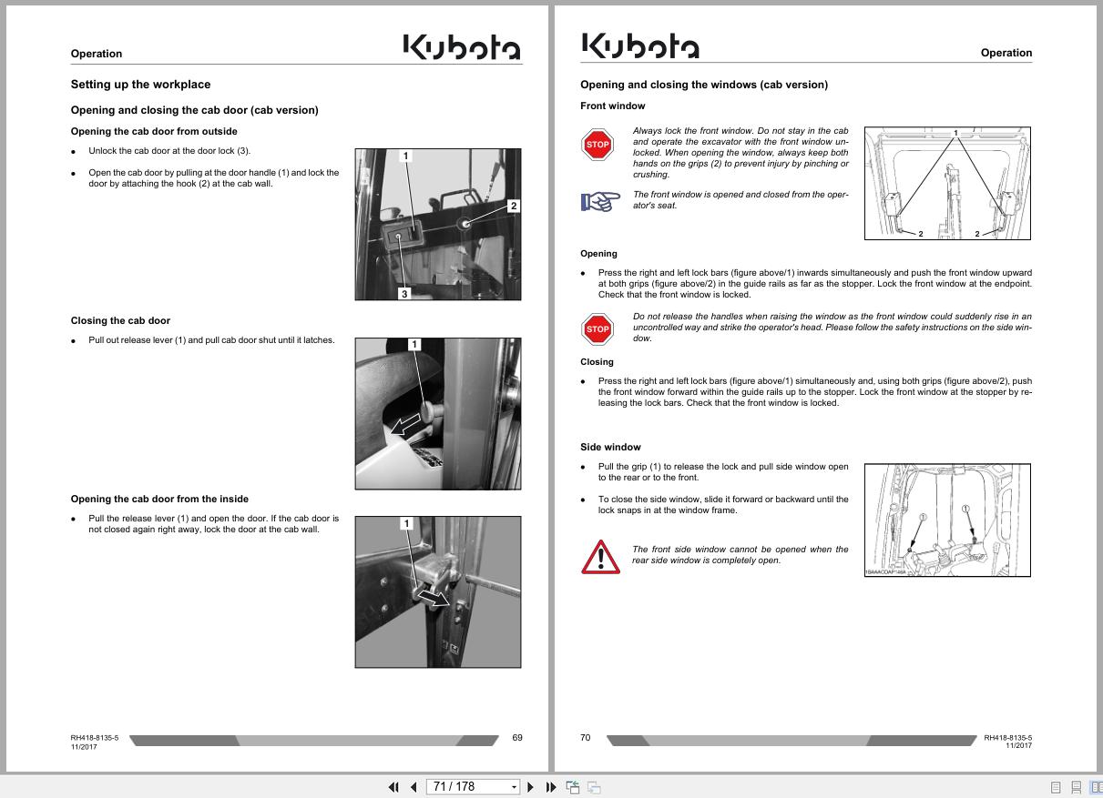 Kubota Mini Excavator U27 4 U27 4 HI Operating Instructions RH418 8135 5 2017 (2)