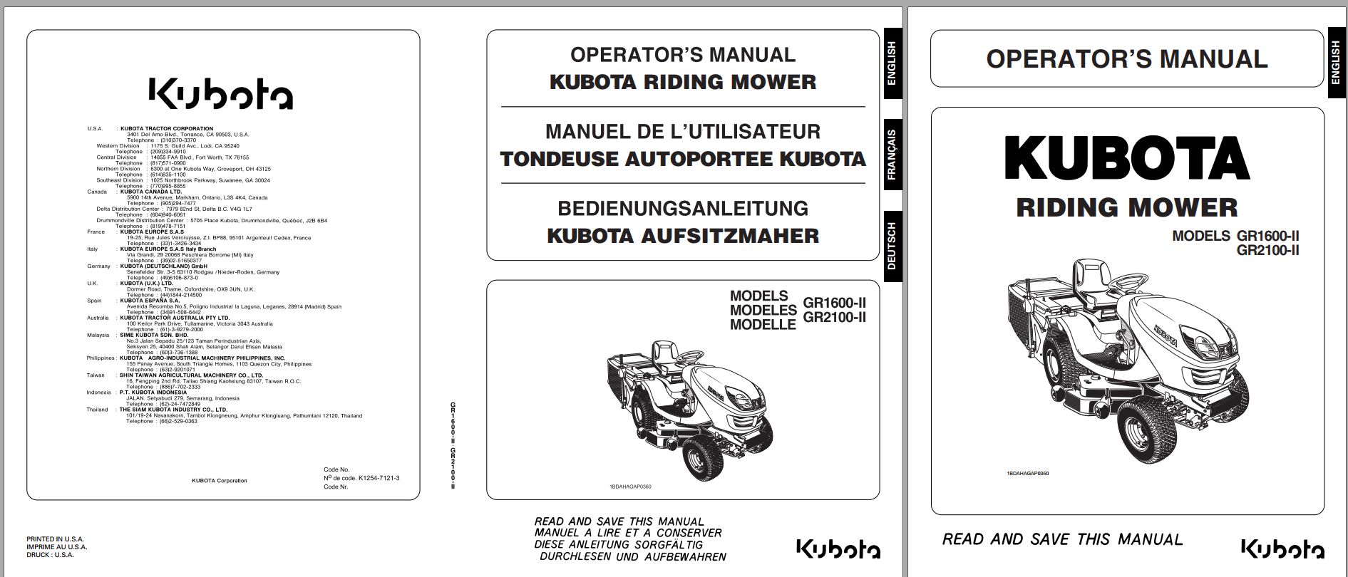 Kubota Riding Mower GR2100 II GR1600 II Operators Manual K1254 7121 3 (2)