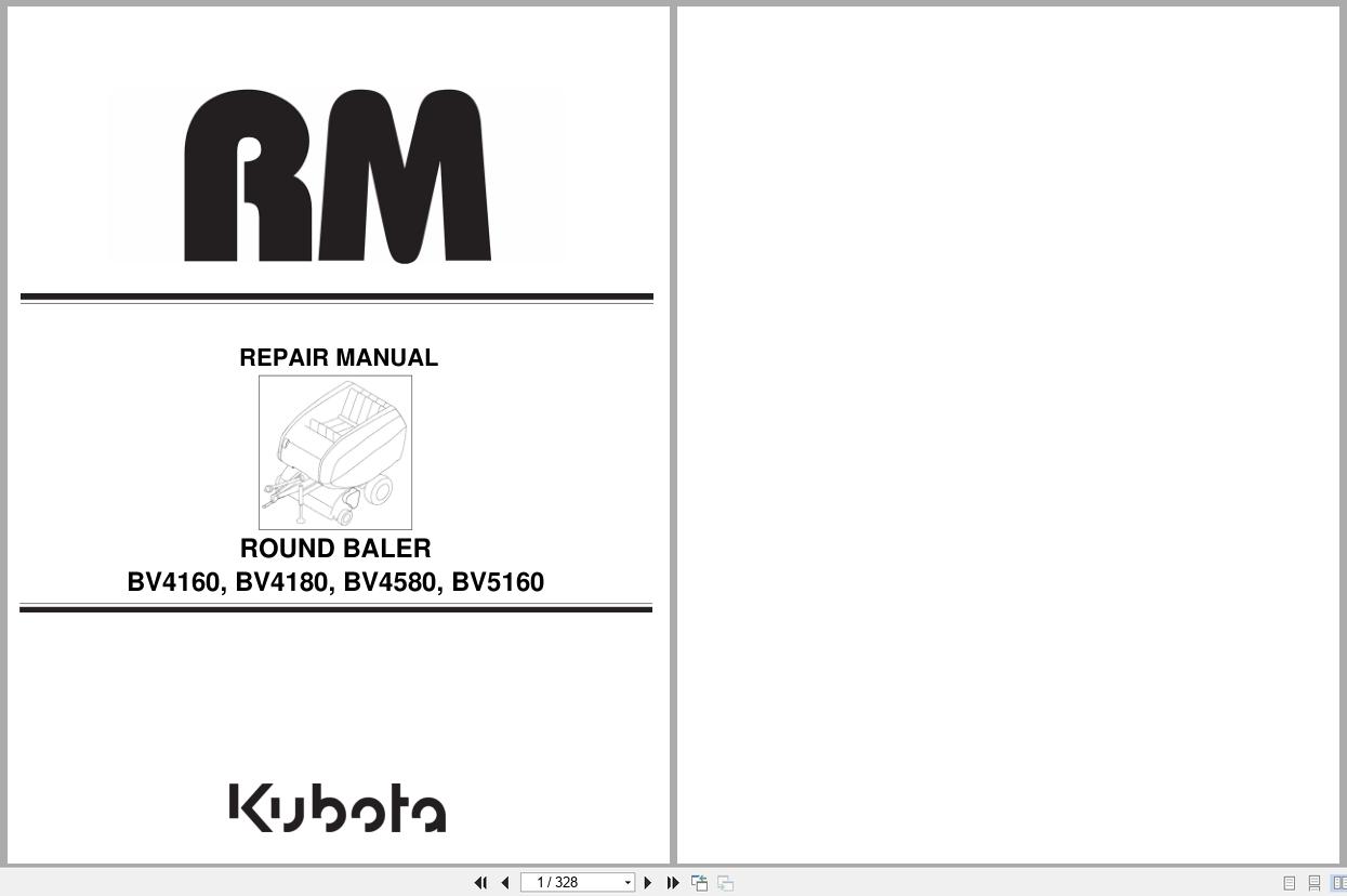 Kubota Round Baler BV4160 to BV5160 Repair Manual A154231840 2020 (1)